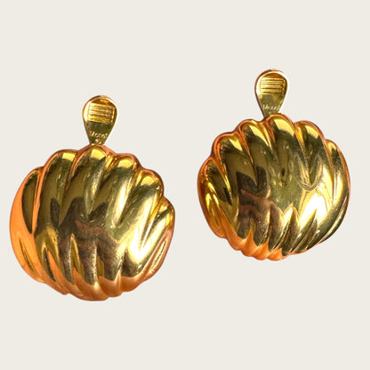 Vintage Monet Sculpted Gold Dome Earrings – Classic Statement