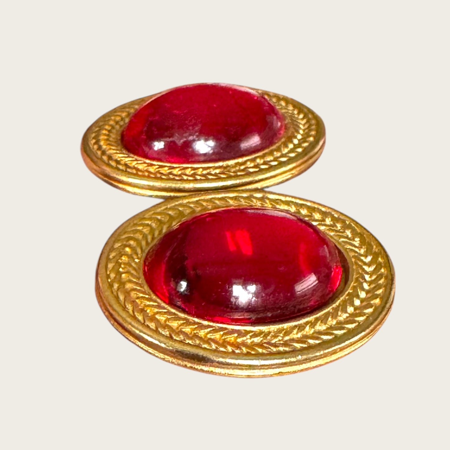 Vintage Monet Cranberry Cabochon Oval Earrings – Braided Gold Setting