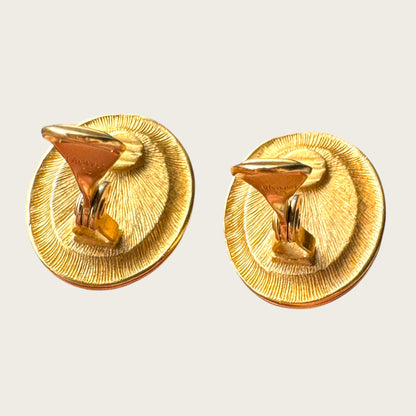 Vintage Monet Cranberry Cabochon Oval Earrings – Braided Gold Setting