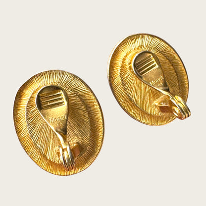 Vintage Monet Cranberry Cabochon Oval Earrings – Braided Gold Setting