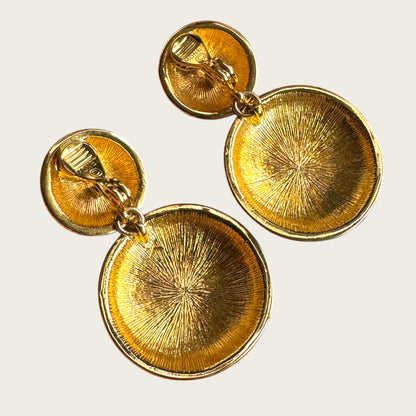 Vintage Monet Navy & Cream Enamel Articulated Disc Earrings