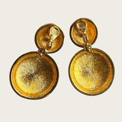 Vintage Monet Navy & Cream Enamel Articulated Disc Earrings