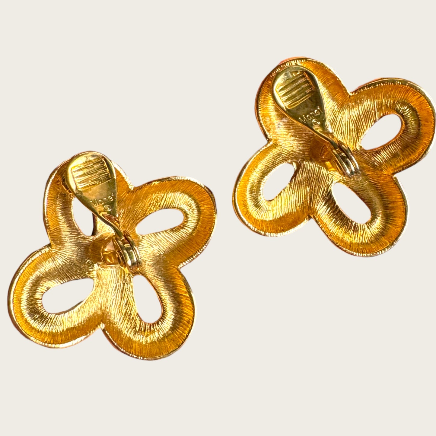 Vintage Monet Navy & Cream Enamel Interlocking Knot Clip-On Earrings
