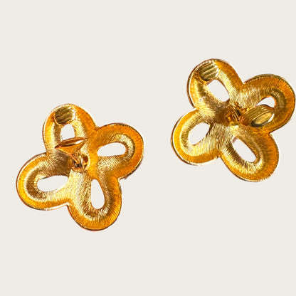 Vintage Monet Navy & Cream Enamel Interlocking Knot Clip-On Earrings