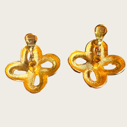 Vintage Monet Navy & Cream Enamel Interlocking Knot Clip-On Earrings