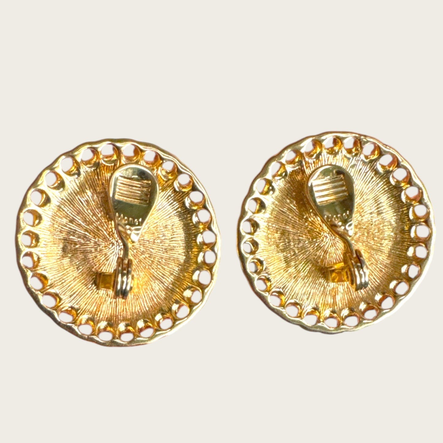Vintage Monet White Lucite Cabochon & Twisted Rope Gold Earrings Classic Statement