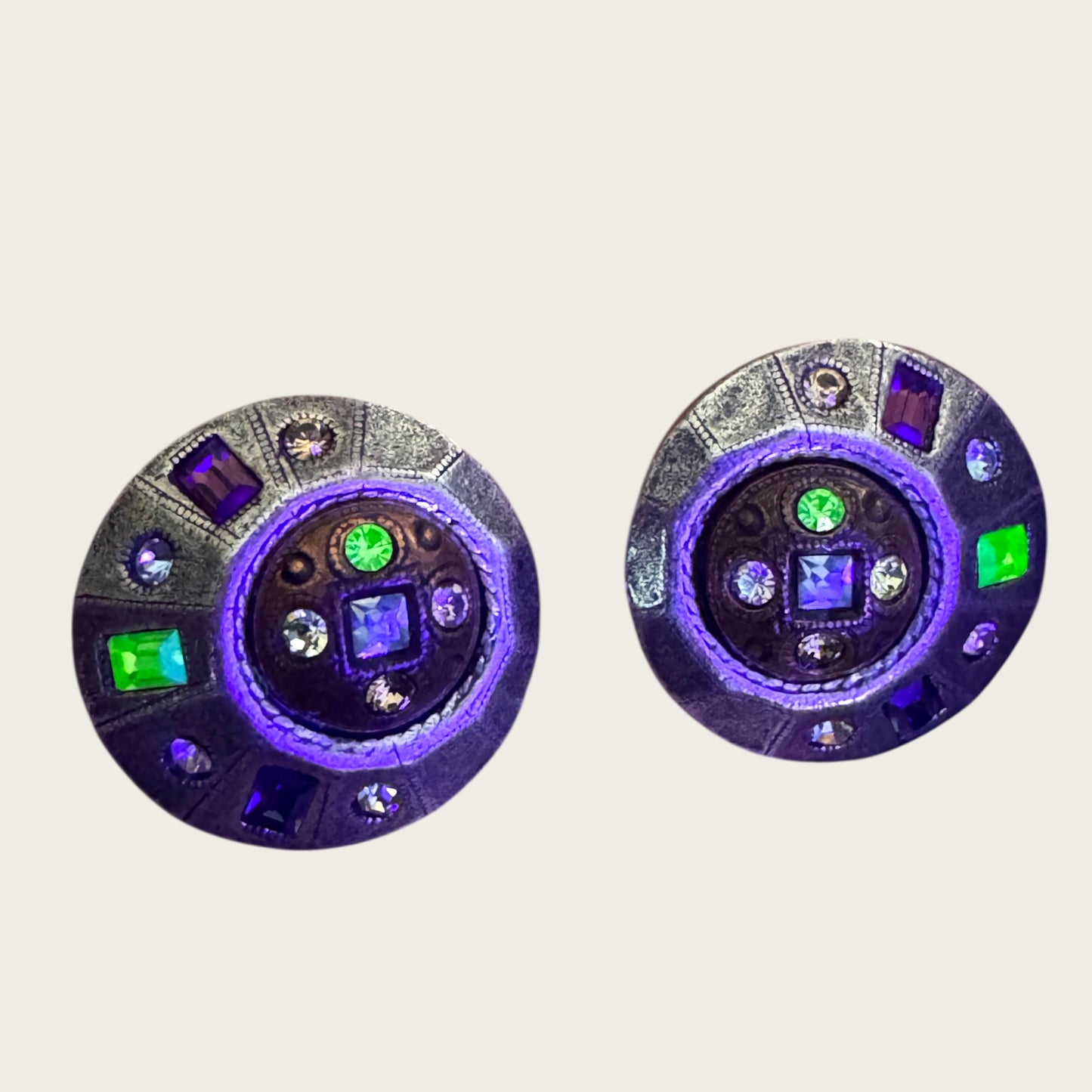 Patricia Locke Austrian Crystal Asymmetrical Mini Dome Earrings