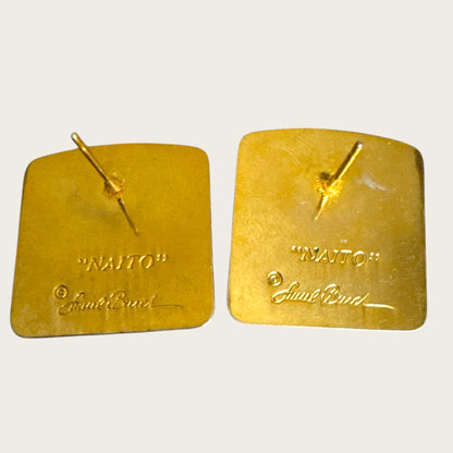 Vintage Laurel Burch “NAITO” Geometric Enamel Earrings