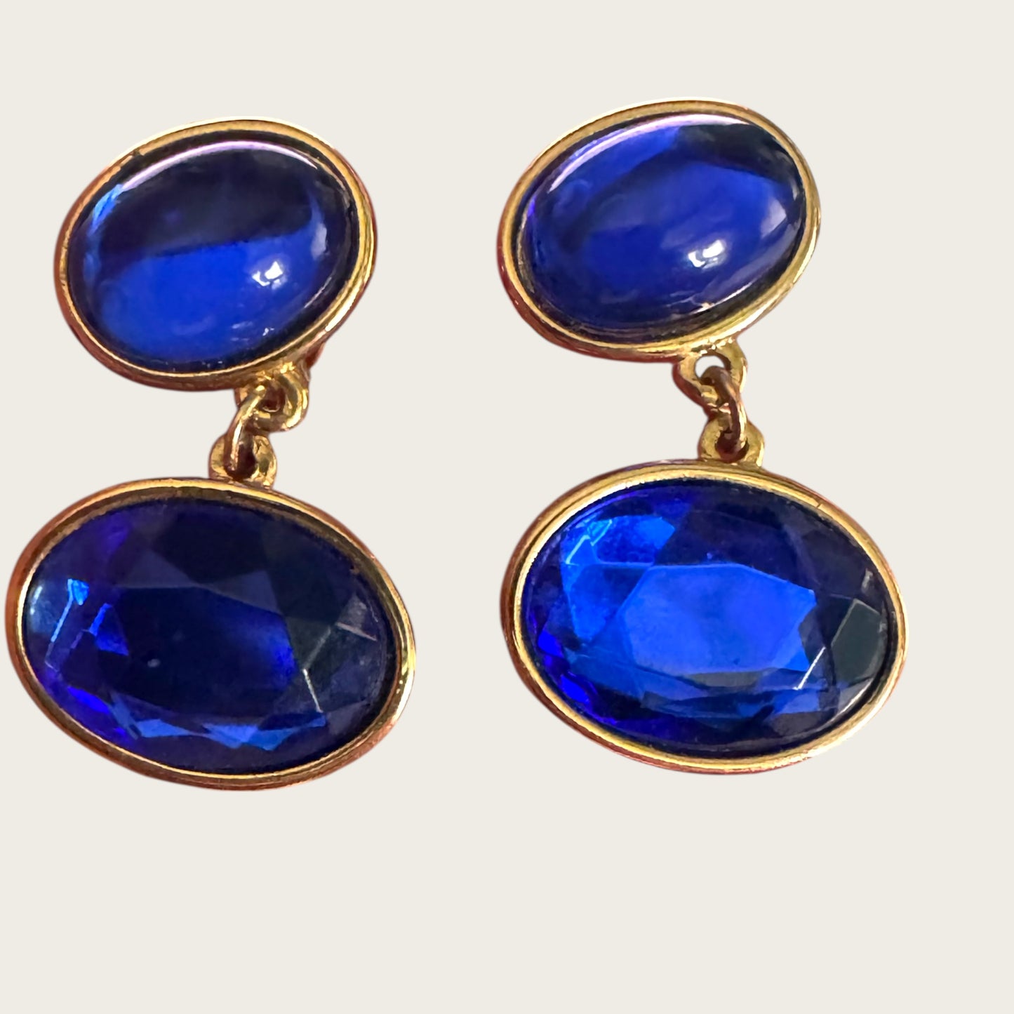 Vintage 1980s Signed Avon Cobalt Blue Glass & Lucite Necklace and Earring Set