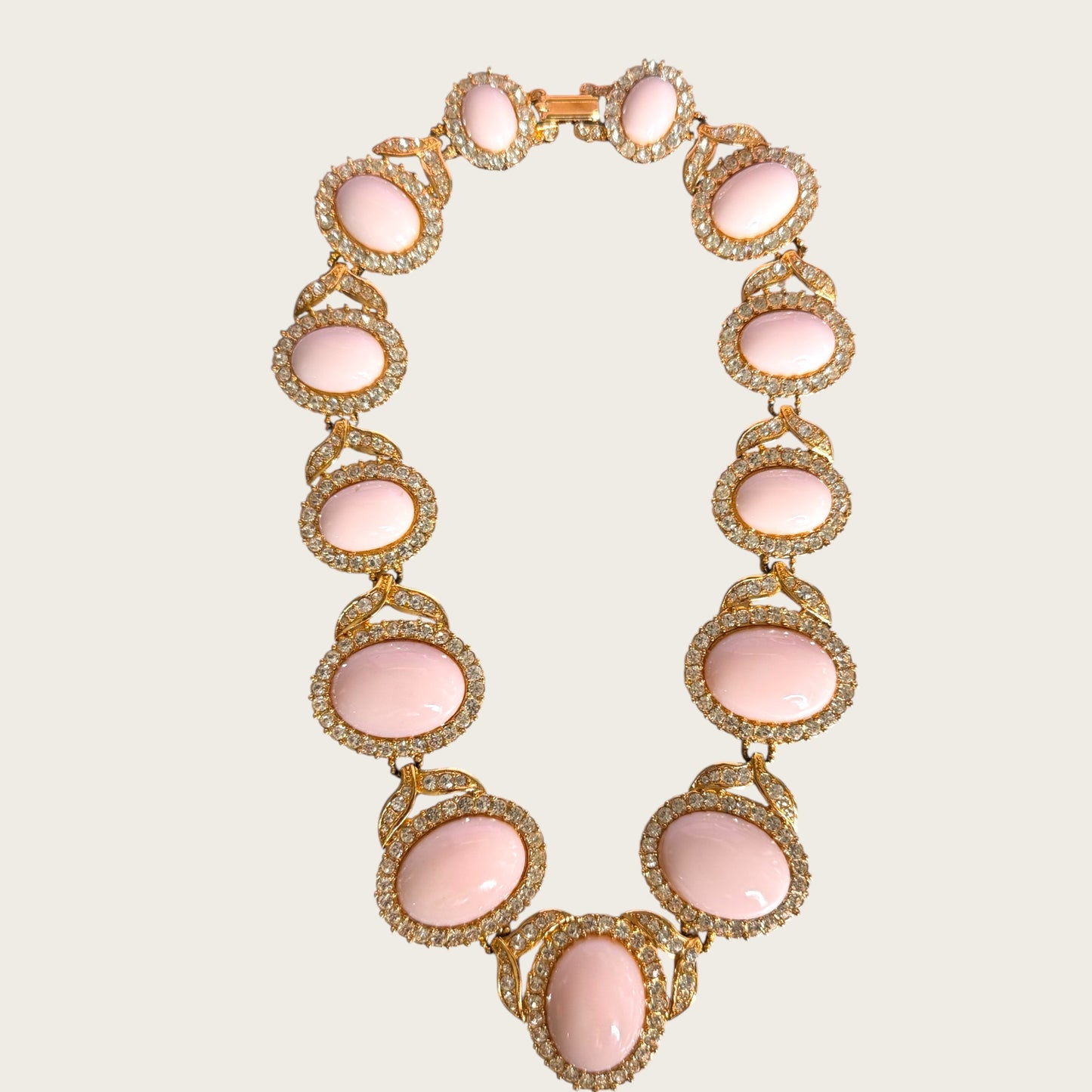 Vintage Pale Pink Glass Cabochon Statement Necklace