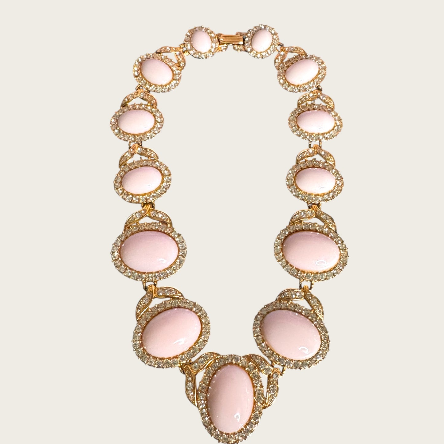Vintage Pale Pink Glass Cabochon Statement Necklace