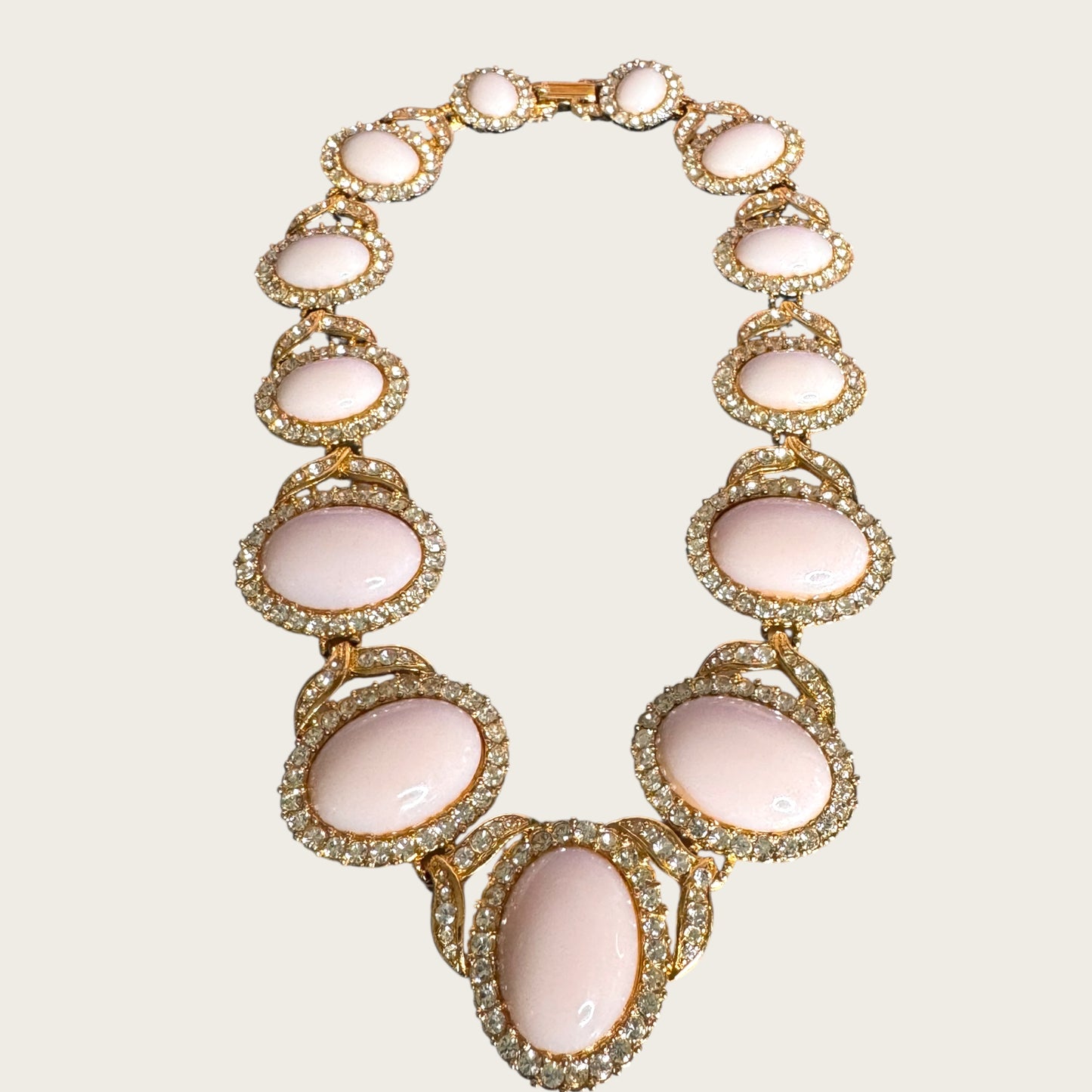 Vintage Pale Pink Glass Cabochon Statement Necklace