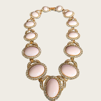 Vintage Pale Pink Glass Cabochon Statement Necklace
