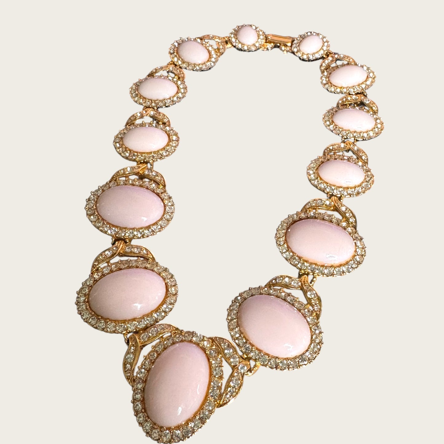 Vintage Pale Pink Glass Cabochon Statement Necklace