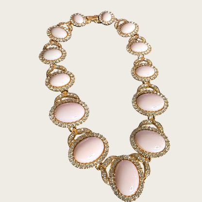 Vintage Pale Pink Glass Cabochon Statement Necklace