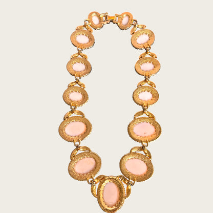 Vintage Pale Pink Glass Cabochon Statement Necklace