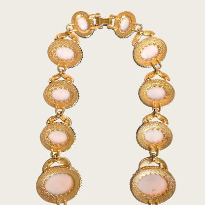 Vintage Pale Pink Glass Cabochon Statement Necklace