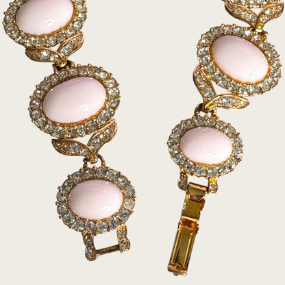 Vintage Pale Pink Glass Cabochon Statement Necklace
