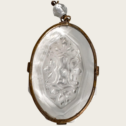 Antique Signed Czechoslovakia Intaglio Glass Pendant Necklace – Art Deco Drop