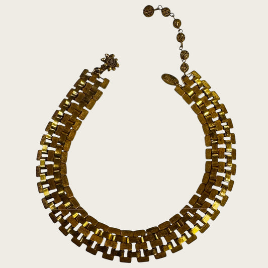 Rare 1950s Signed Miriam Haskell Gold Gilt Chunky Link Choker Necklace
