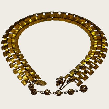 Rare 1950s Signed Miriam Haskell Gold Gilt Chunky Link Choker Necklace