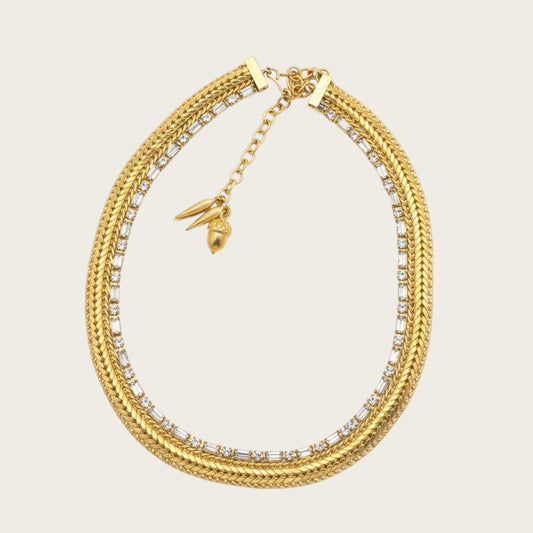 Vintage Hattie Carnegie Signed RhinestoneHattie Carnegie Multi-Strand Gold-Tone & Rhinestone Choker Necklace, Mid-Century