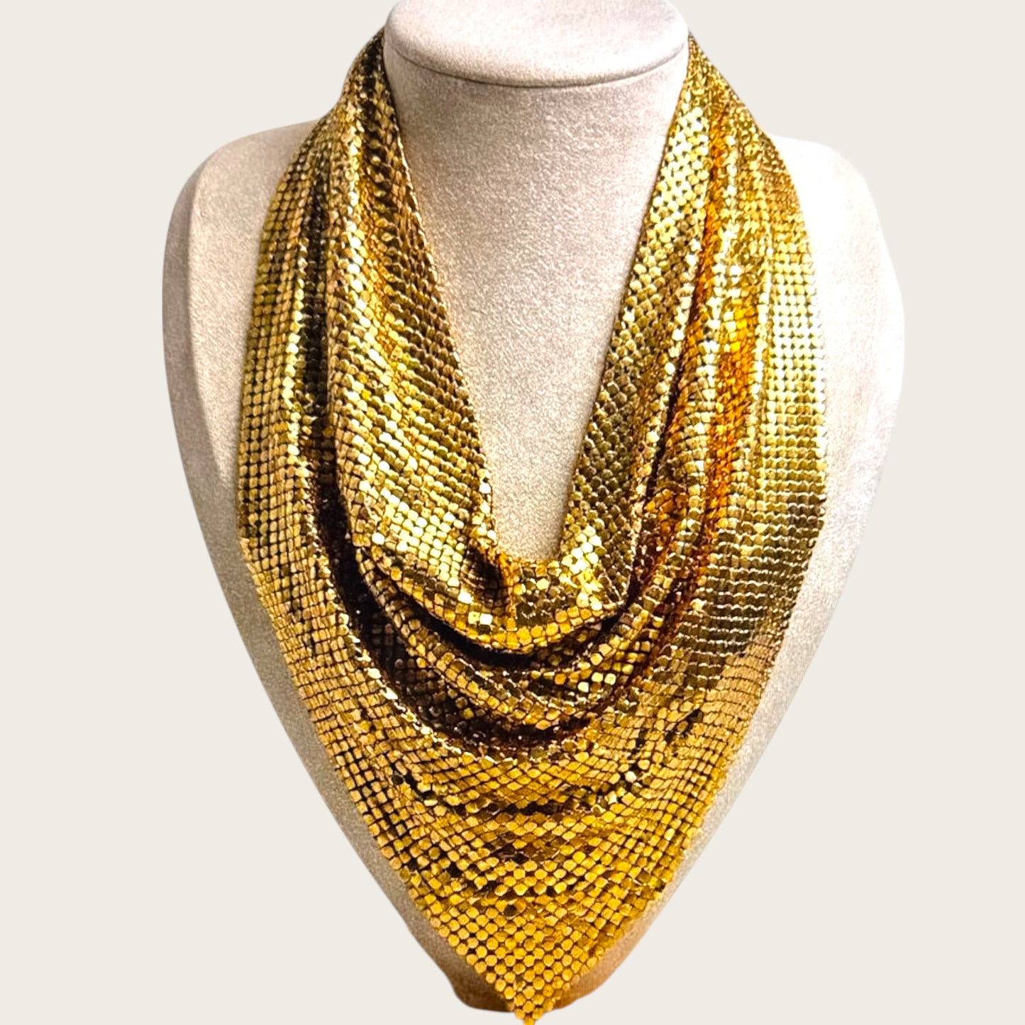 Vintage 1970s Whiting & Davis Gold Mesh Bib Necklace – Couture Statement Collar