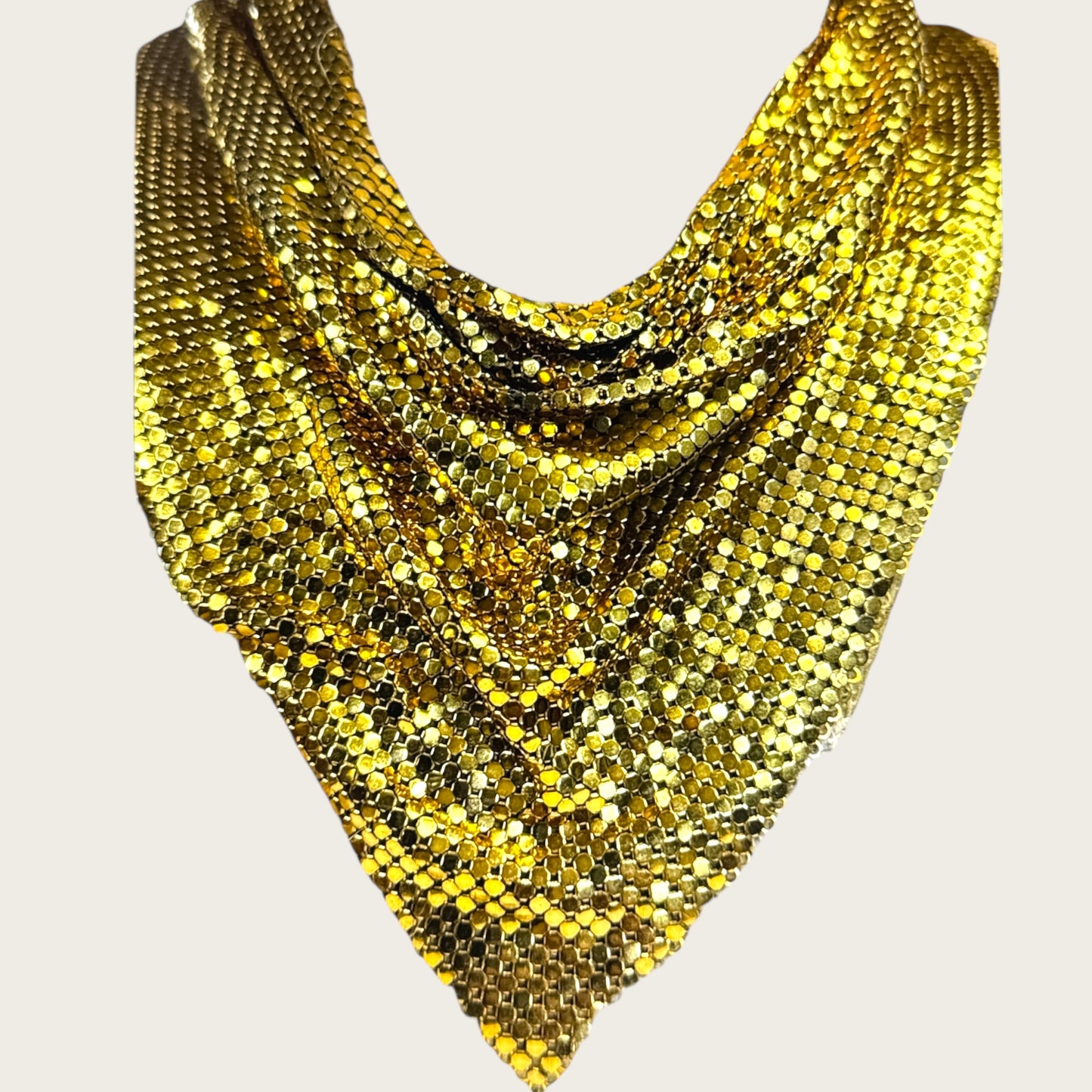 Vintage 1970s Whiting & Davis Gold Mesh Bib Necklace – Couture Statement Collar
