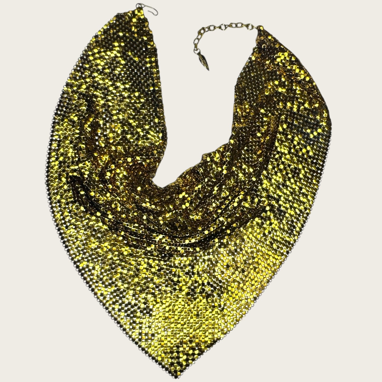 Vintage 1970s Whiting & Davis Gold Mesh Bib Necklace – Couture Statement Collar