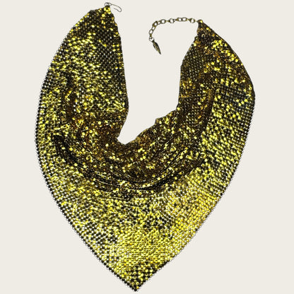 Vintage 1970s Whiting & Davis Gold Mesh Bib Necklace – Couture Statement Collar
