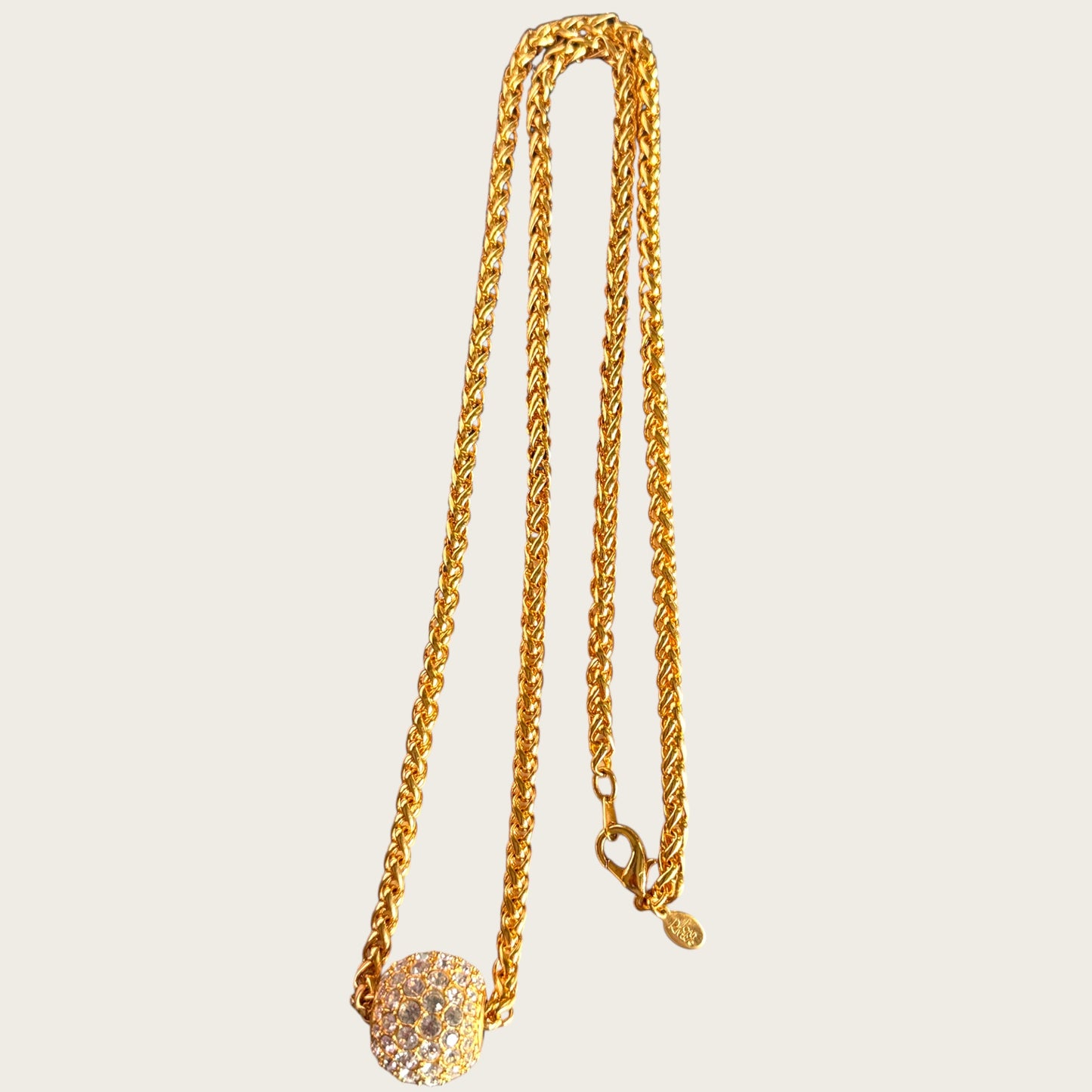 Signed Vintage Joan Rivers Gold Rope Necklace with Removable Swarovski Crystal Pavé Bead – Convertible Statement