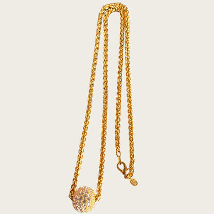 Signed Vintage Joan Rivers Gold Rope Necklace with Removable Swarovski Crystal Pavé Bead – Convertible Statement