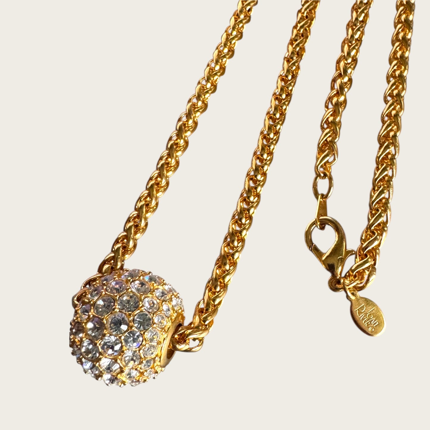 Signed Vintage Joan Rivers Gold Rope Necklace with Removable Swarovski Crystal Pavé Bead – Convertible Statement