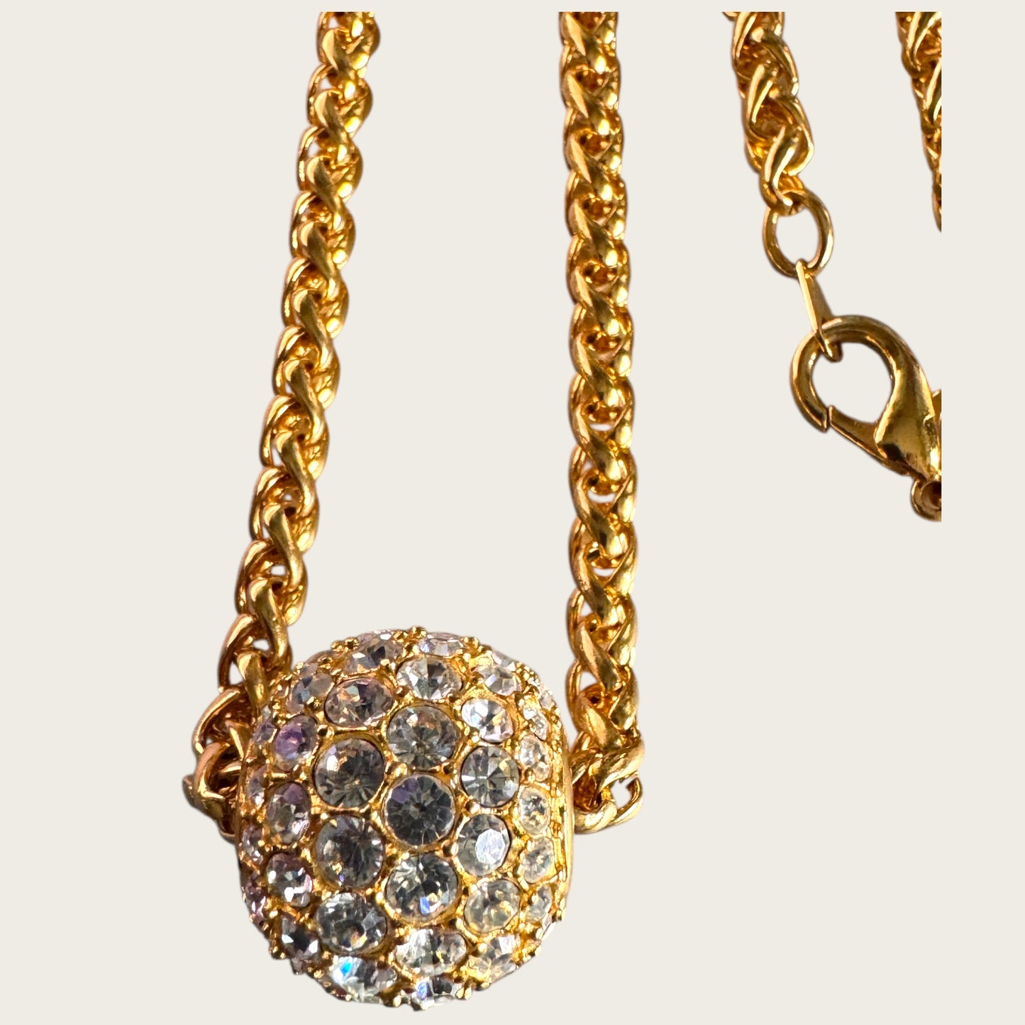 Signed Vintage Joan Rivers Gold Rope Necklace with Removable Swarovski Crystal Pavé Bead – Convertible Statement