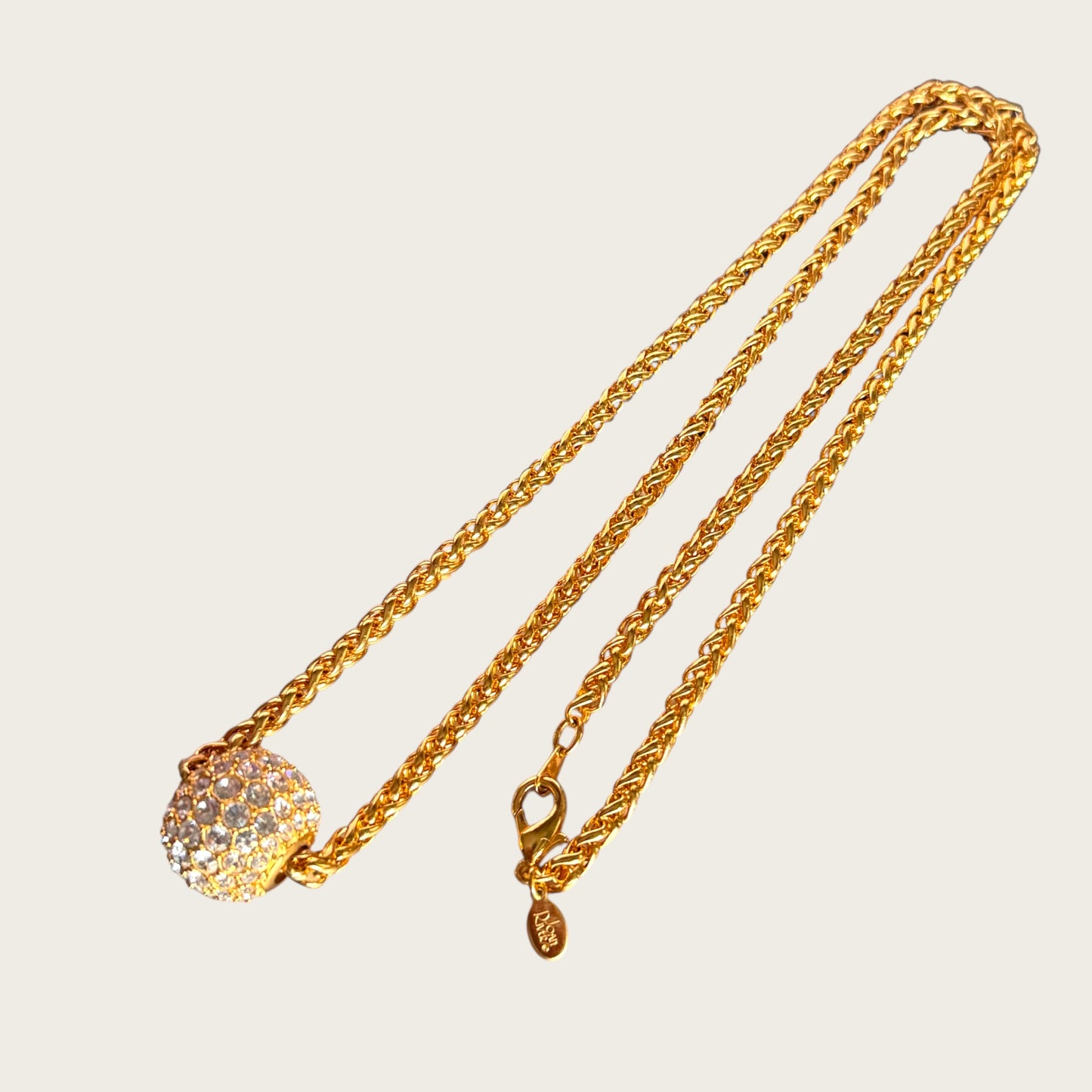 Signed Vintage Joan Rivers Gold Rope Necklace with Removable Swarovski Crystal Pavé Bead – Convertible Statement