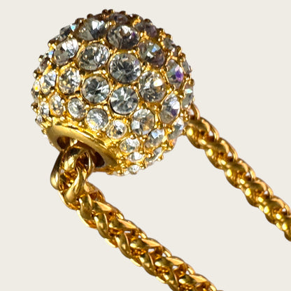 Signed Vintage Joan Rivers Gold Rope Necklace with Removable Swarovski Crystal Pavé Bead – Convertible Statement
