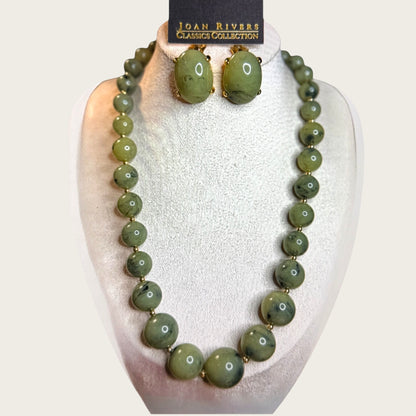 Signed Vintage Joan Rivers Green Lucite Bead Necklace & Earring Set – Classics Collection