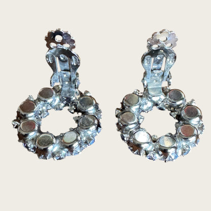 Vintage Weiss Blue Rhinestone Halo Clip-On Earrings – Silver Tone Statement
