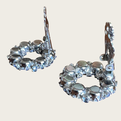 Vintage Weiss Blue Rhinestone Halo Clip-On Earrings – Silver Tone Statement