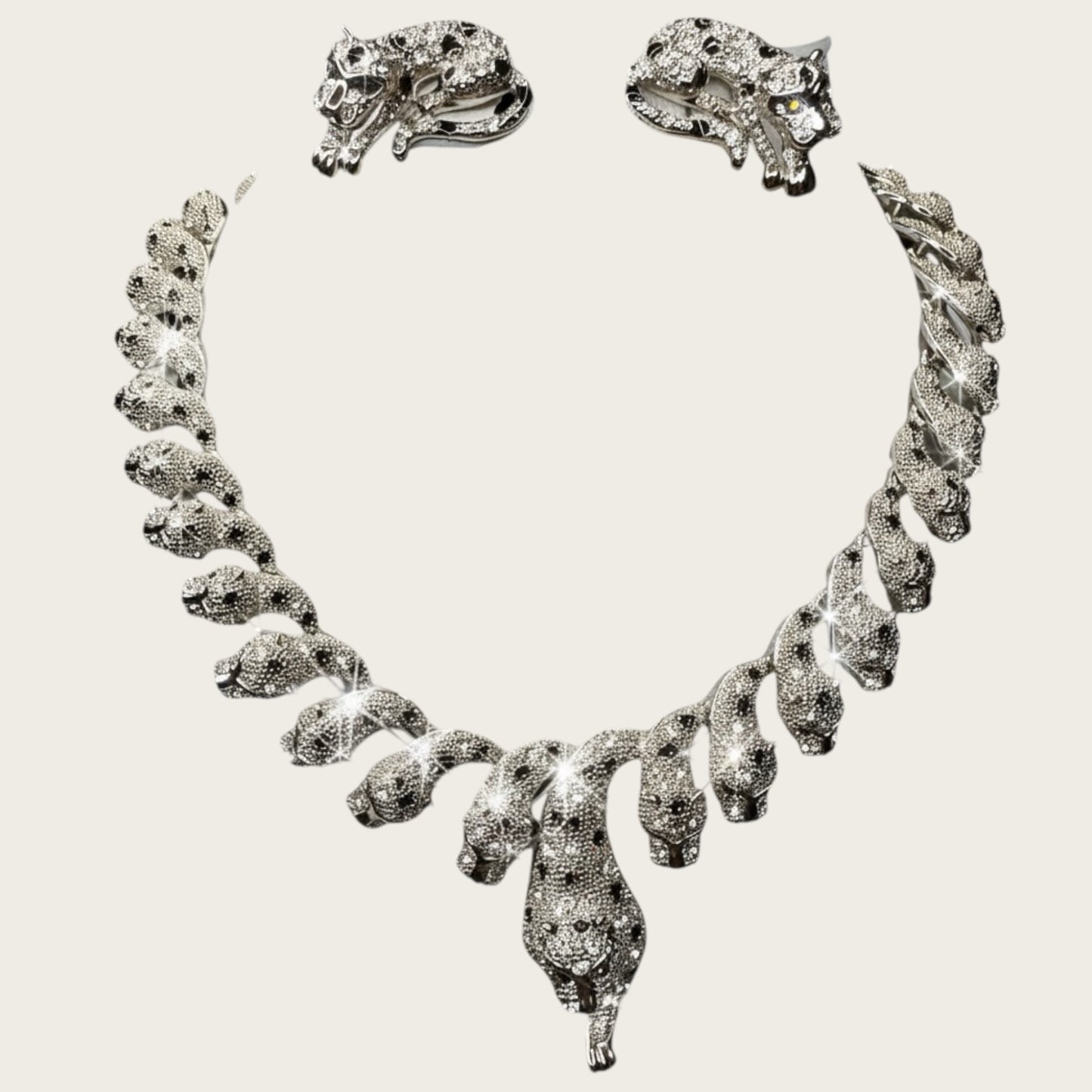 The Sapphire Leopard — Articulated Leopard Necklace & Clip-On Earrings Set (Unsigned, Vintage)