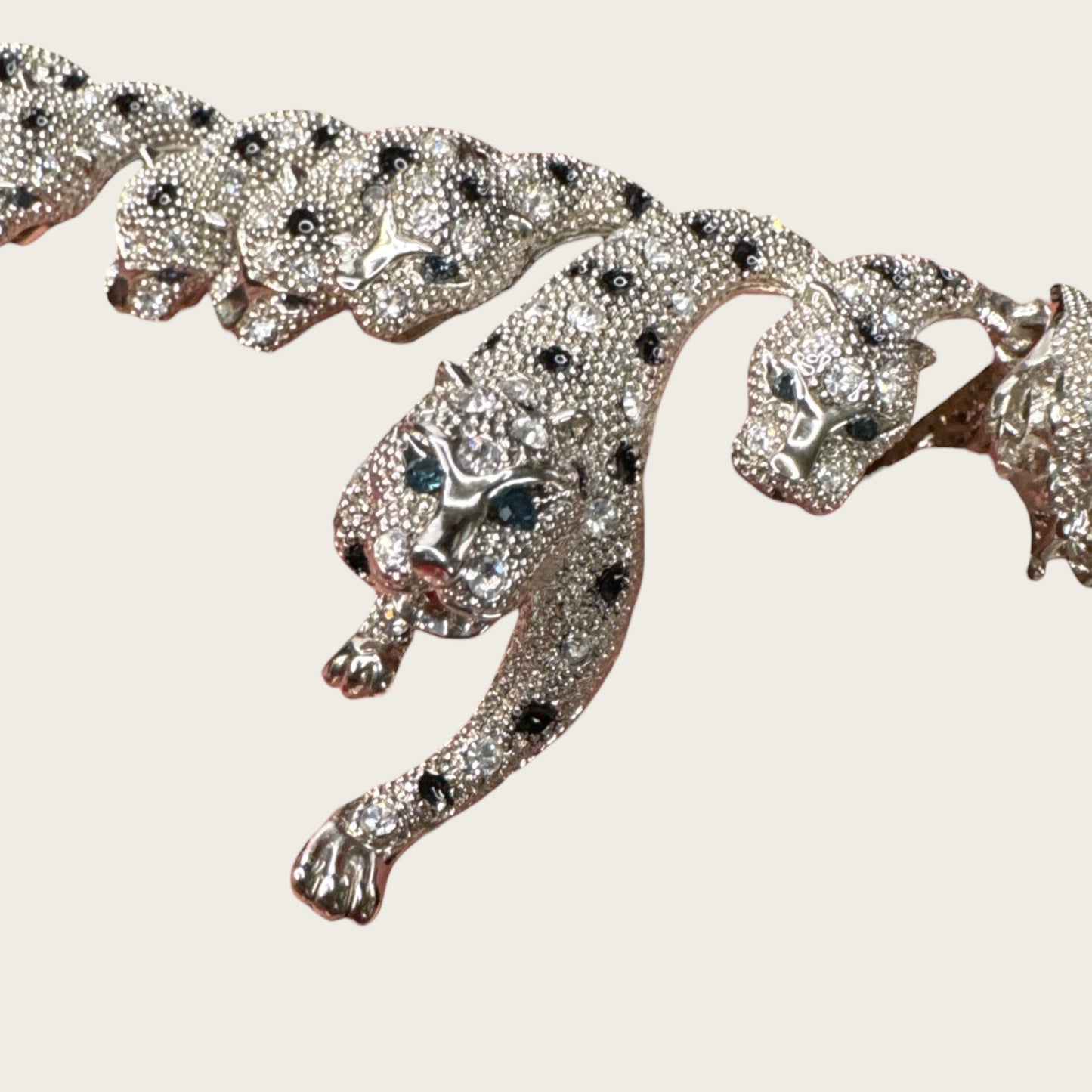 The Sapphire Leopard — Articulated Leopard Necklace & Clip-On Earrings Set (Unsigned, Vintage)