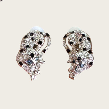 The Sapphire Leopard — Articulated Leopard Necklace & Clip-On Earrings Set (Unsigned, Vintage)