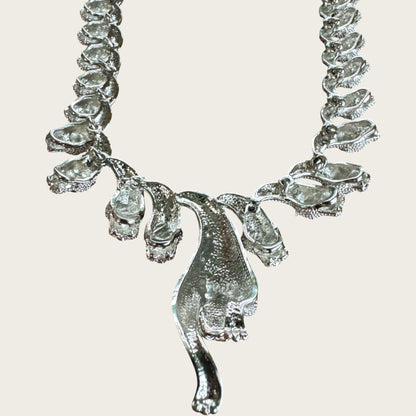 The Sapphire Leopard — Articulated Leopard Necklace & Clip-On Earrings Set (Unsigned, Vintage)