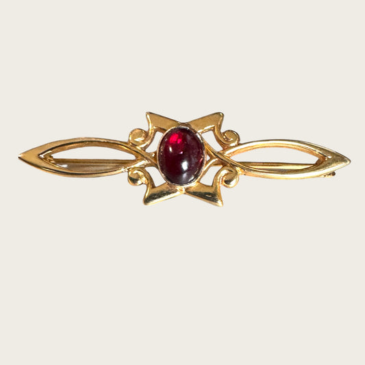 Vintage 1/20 14K Gold Filled Garnet Cabochon Brooch