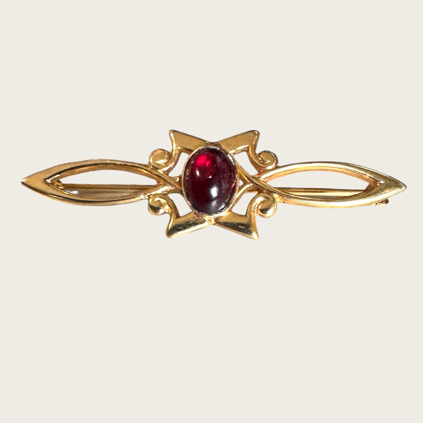 Vintage 1/20 14K Gold Filled Garnet Cabochon Brooch