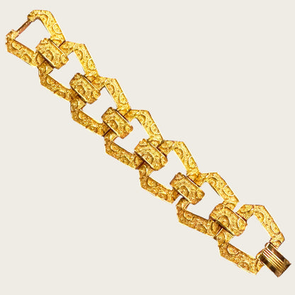Vintage Crown Trifari Textured Gold Tone Lariat Necklace Suite