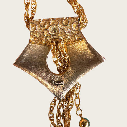 Vintage Crown Trifari Textured Gold Tone Lariat Necklace Suite