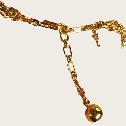Vintage Crown Trifari Textured Gold Tone Lariat Necklace Suite