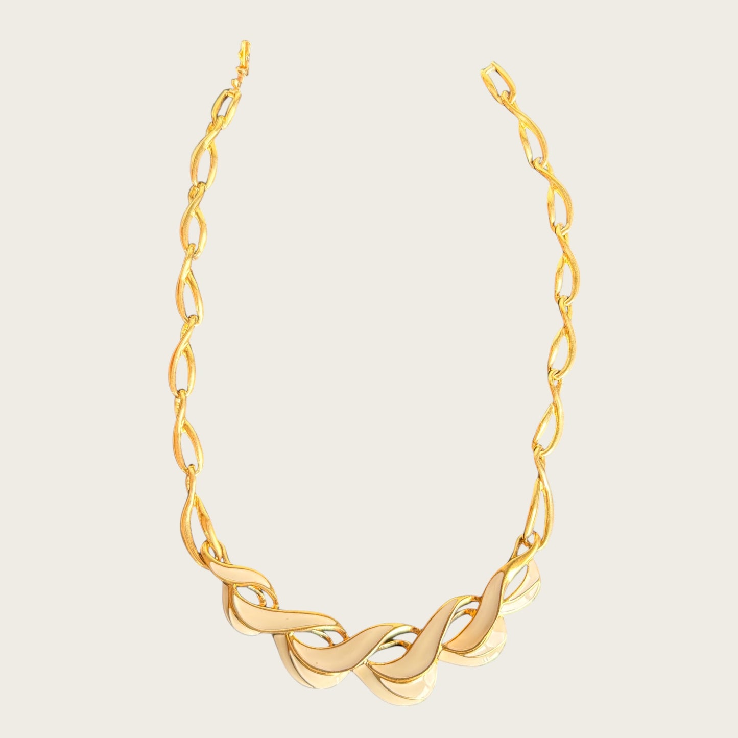 Vintage Trifari Cream Enamel Wave Collar Necklace