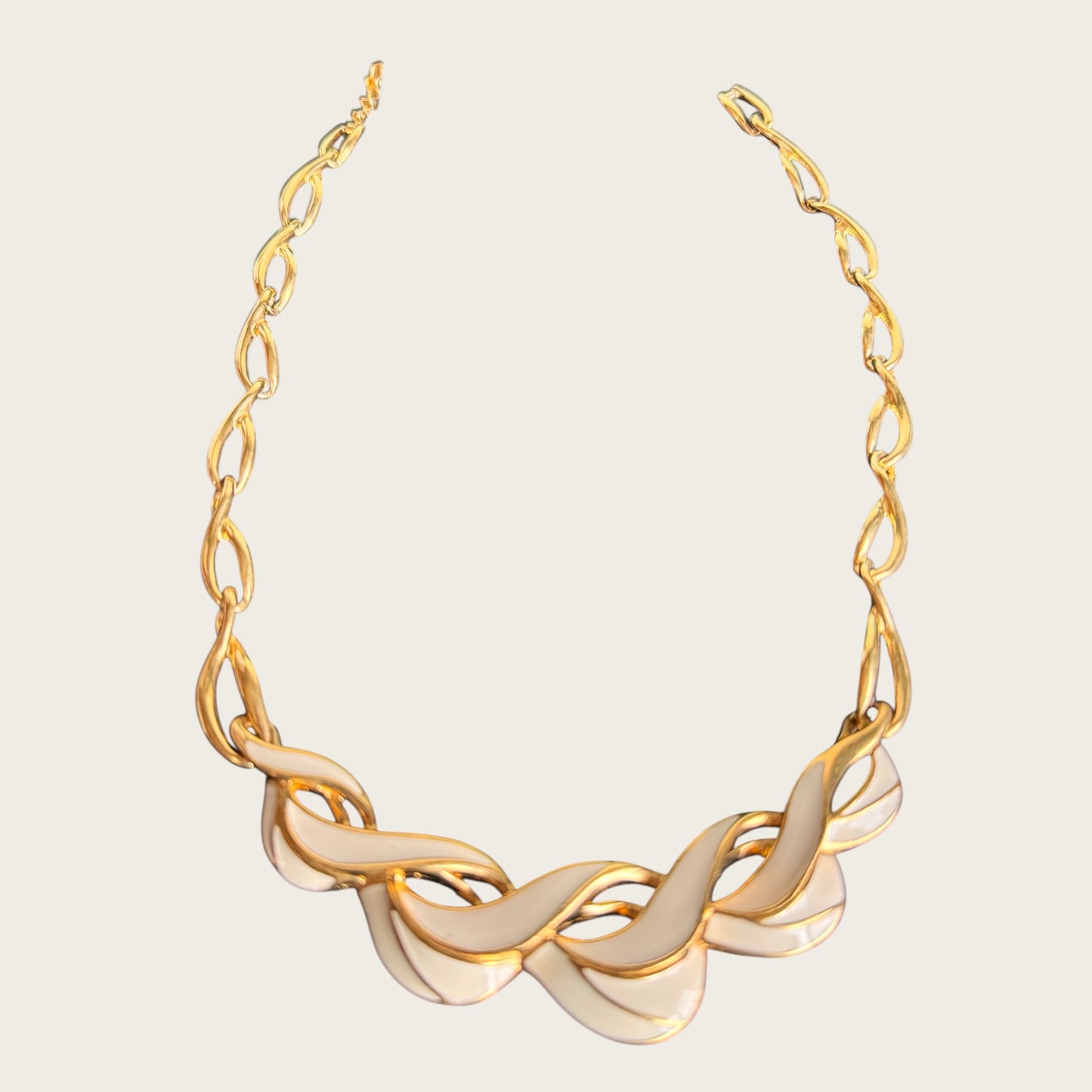 Vintage Trifari Cream Enamel Wave Collar Necklace